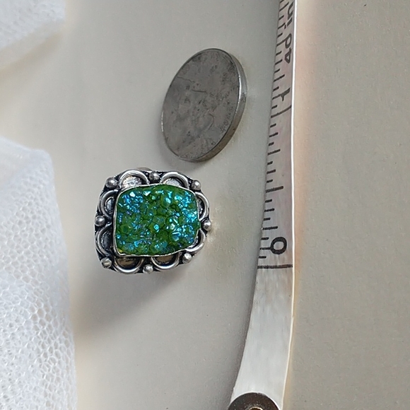 925 Silver Green/Aqua Druzzy Ring! - Picture 5 of 6